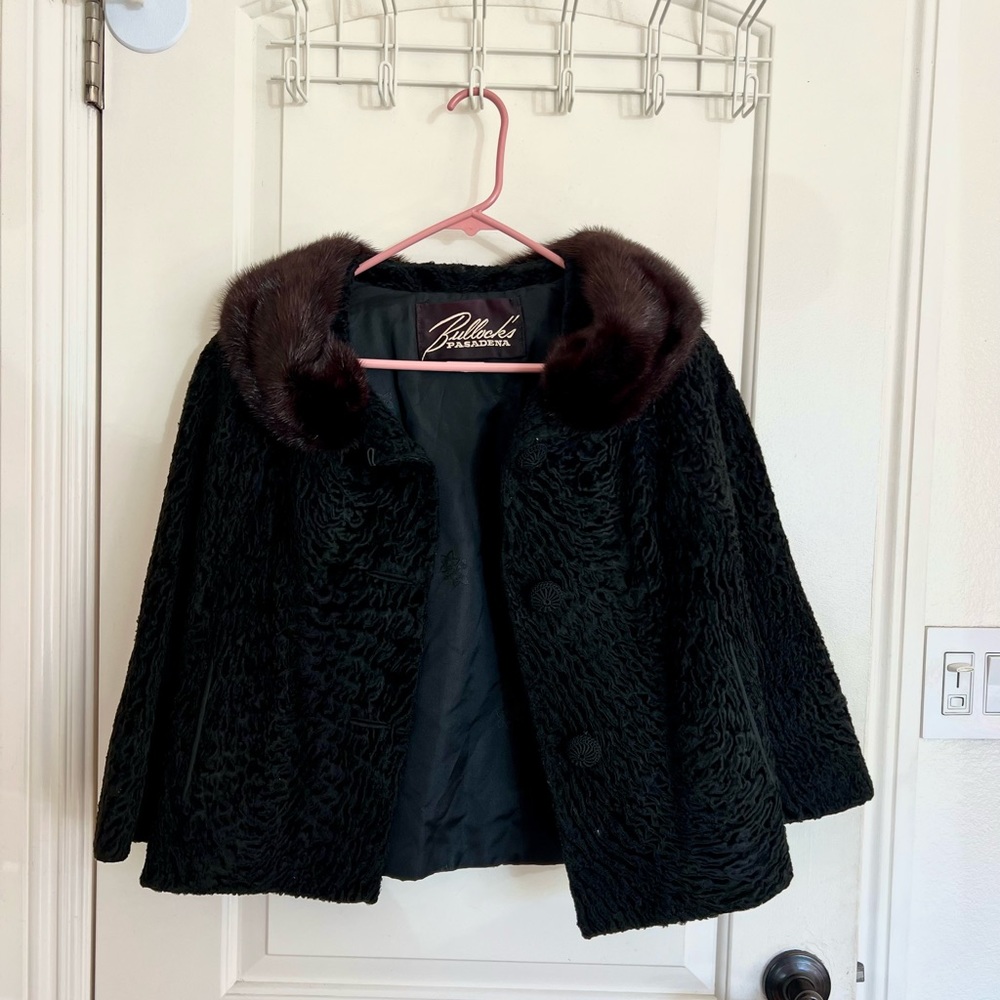 50s/60s Vintage Bullocks Pasadena Genuine Mink Fur and Black Persian Lamb Coat